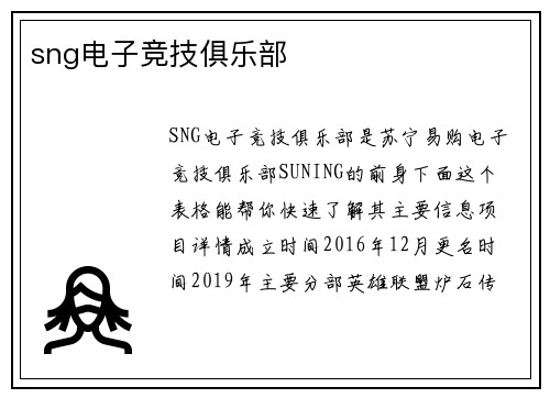 sng电子竞技俱乐部